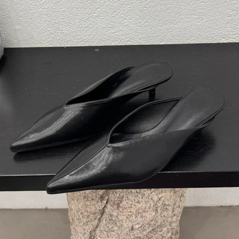 Fashion Pointed Toe Mules Slippers Women Low Heel Slingback Sandals Ladies Elegant Dress Slides Comfort Designer Pumps Women