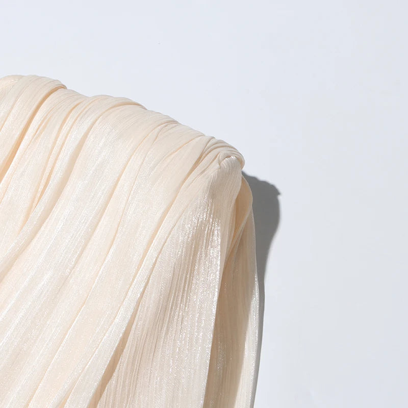 TWOTWINSTYLE Elegant Ruched Mini Dress For Women Round Neck Lantern Long Sleeve High Waist Temperament Dresses Female Fashion