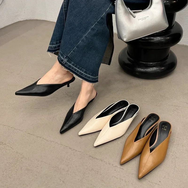 Fashion Pointed Toe Mules Slippers Women Low Heel Slingback Sandals Ladies Elegant Dress Slides Comfort Designer Pumps Women