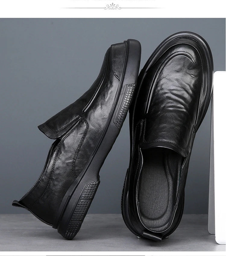 100% Genuine Leather Business Shoes Flat Slip-on Cow Leather Mens Casual Shoes Brand Male Footwear Loafers Black Brown D039