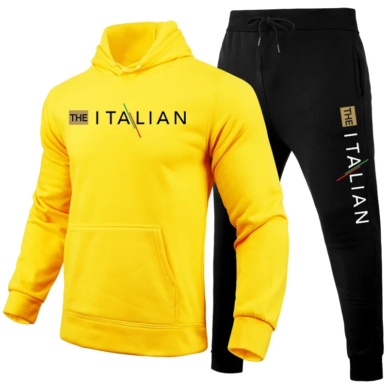2025 Mens Tracksuit Casual Hooded Sweatshirts+Sweatpants 2 Pcs Set Simplicity Print Sports Jogging Versatile Clothing Hot Sales