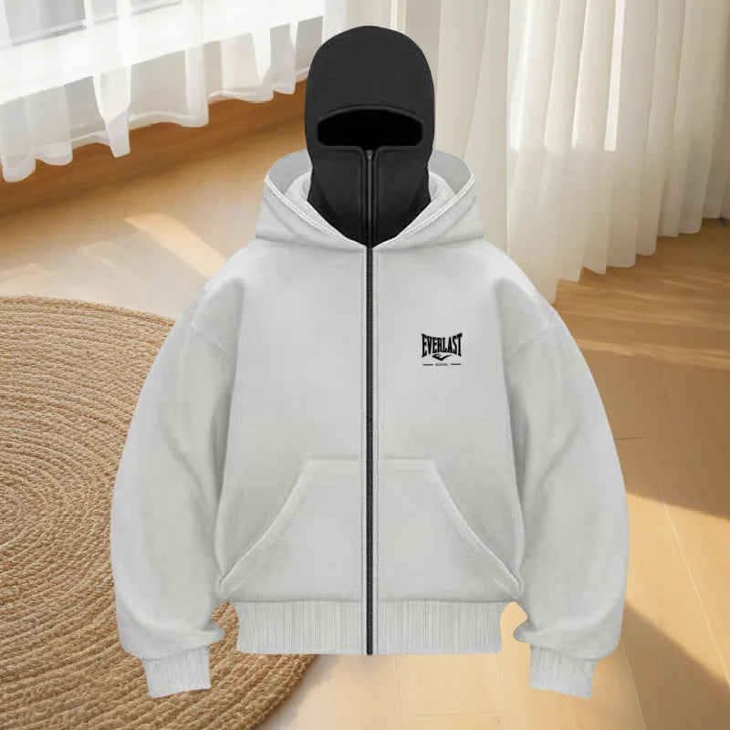 Men's new autumn and winter warm outdoor fitness street hoodie, loose mask hoodie, fashionable and casual zipper hoodie