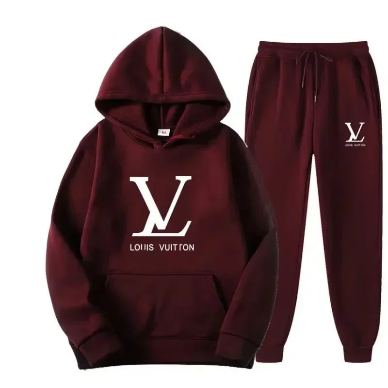 Autumn and winter new men's and women's hooded sweatshirts and pants 2-piece outdoor fashion jogging men's casual sportswear set