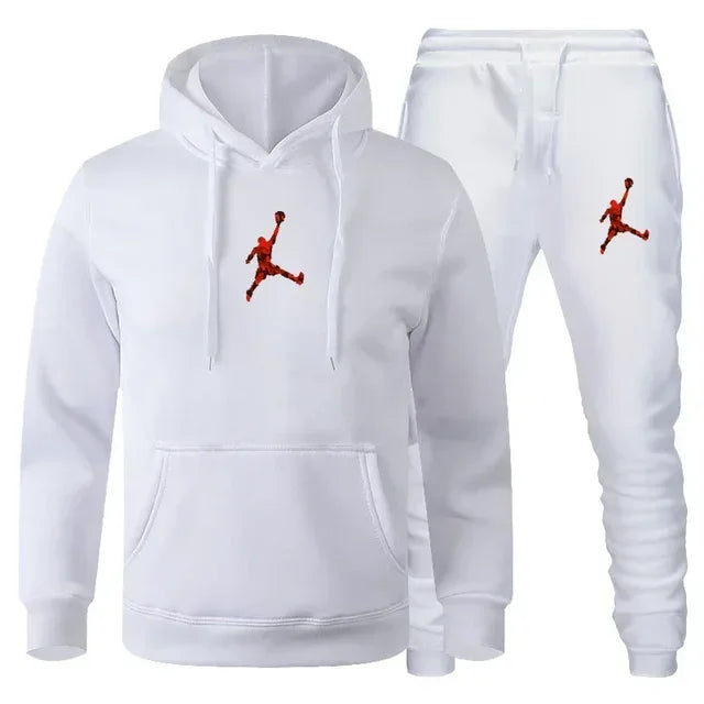 Men's Fashionable Long-sleeved Sportswear + Casual Pants 2-piece Set, Autumn and Winter Men's Casual Jogging Fitness Sportswear