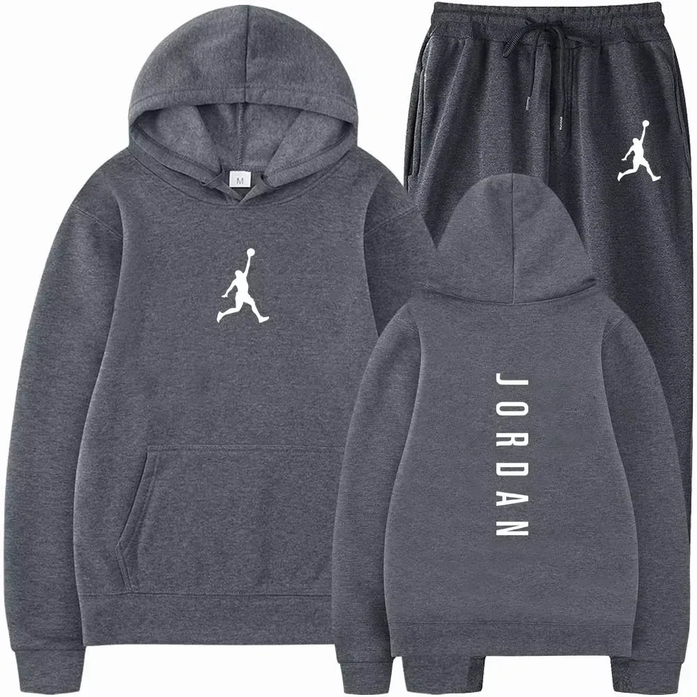 Men's Long-sleeved Sweatshirts and Printed Sweatpants for Autumn and Winter, Fashionable Jogging Sets, Casual Men's Clothing