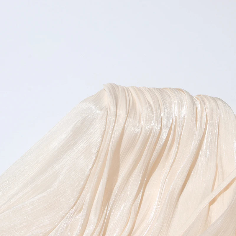 TWOTWINSTYLE Elegant Ruched Mini Dress For Women Round Neck Lantern Long Sleeve High Waist Temperament Dresses Female Fashion