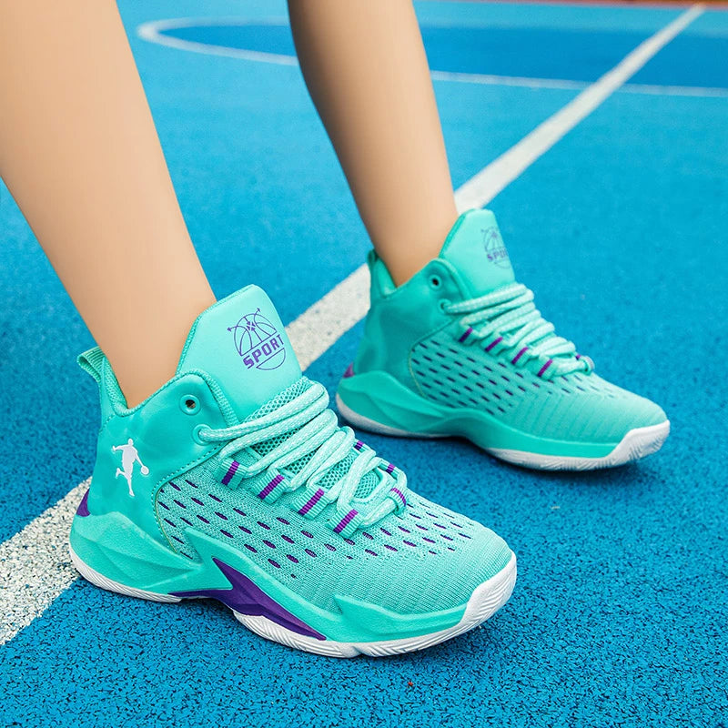 Classic Children's Basketball Shoes Knit Breathable Casual Sport Shoes For Boys Girls Trainers Outdoor Kids Basketball Sneakers