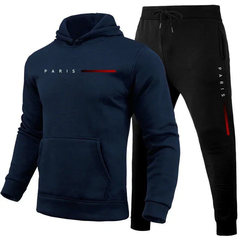Men's autumn and winter fashionable hooded sweatshirts and pants, high-quality, warm and comfortable outdoor fitness and casual