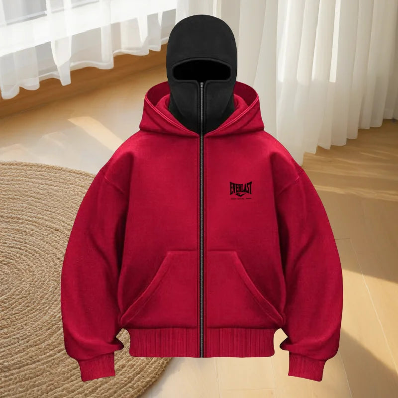 Men's new autumn and winter warm outdoor fitness street hoodie, loose mask hoodie, fashionable and casual zipper hoodie