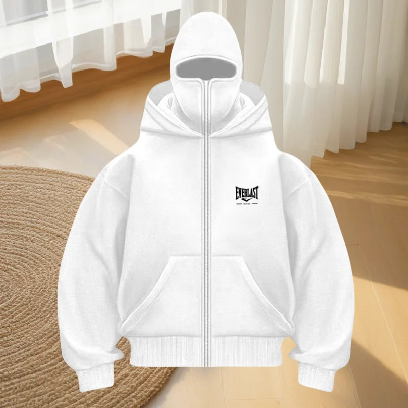 Men's new autumn and winter warm outdoor fitness street hoodie, loose mask hoodie, fashionable and casual zipper hoodie