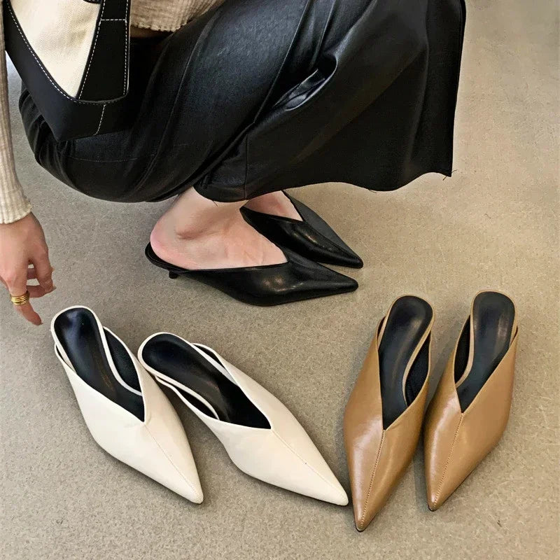 Fashion Pointed Toe Mules Slippers Women Low Heel Slingback Sandals Ladies Elegant Dress Slides Comfort Designer Pumps Women