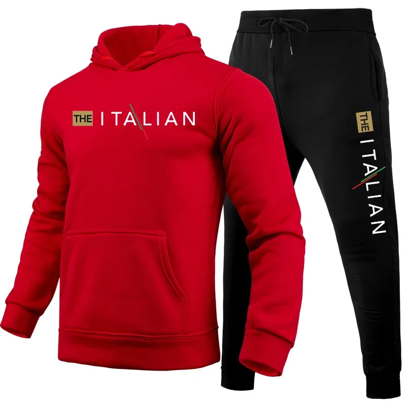 2025 Mens Tracksuit Casual Hooded Sweatshirts+Sweatpants 2 Pcs Set Simplicity Print Sports Jogging Versatile Clothing Hot Sales