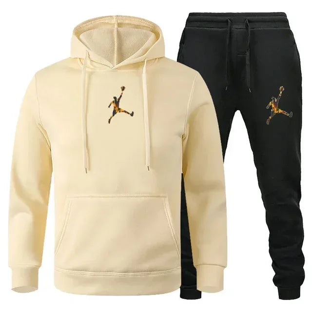 Men's Fashionable Long-sleeved Sportswear + Casual Pants 2-piece Set, Autumn and Winter Men's Casual Jogging Fitness Sportswear