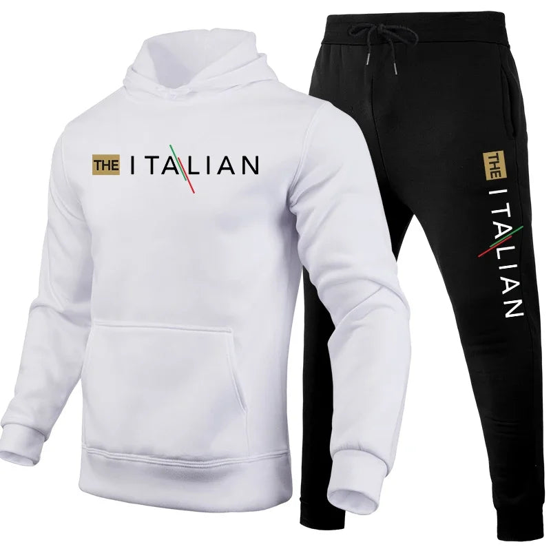 2025 Mens Tracksuit Casual Hooded Sweatshirts+Sweatpants 2 Pcs Set Simplicity Print Sports Jogging Versatile Clothing Hot Sales