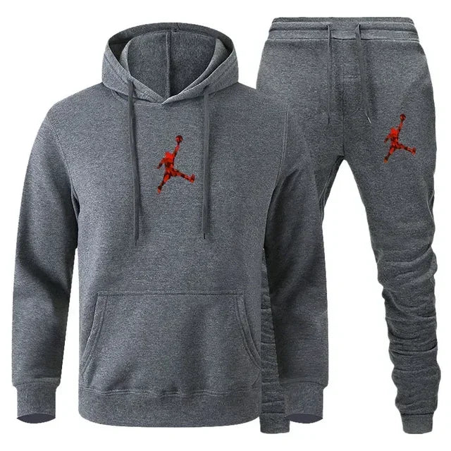 Men's Fashionable Long-sleeved Sportswear + Casual Pants 2-piece Set, Autumn and Winter Men's Casual Jogging Fitness Sportswear