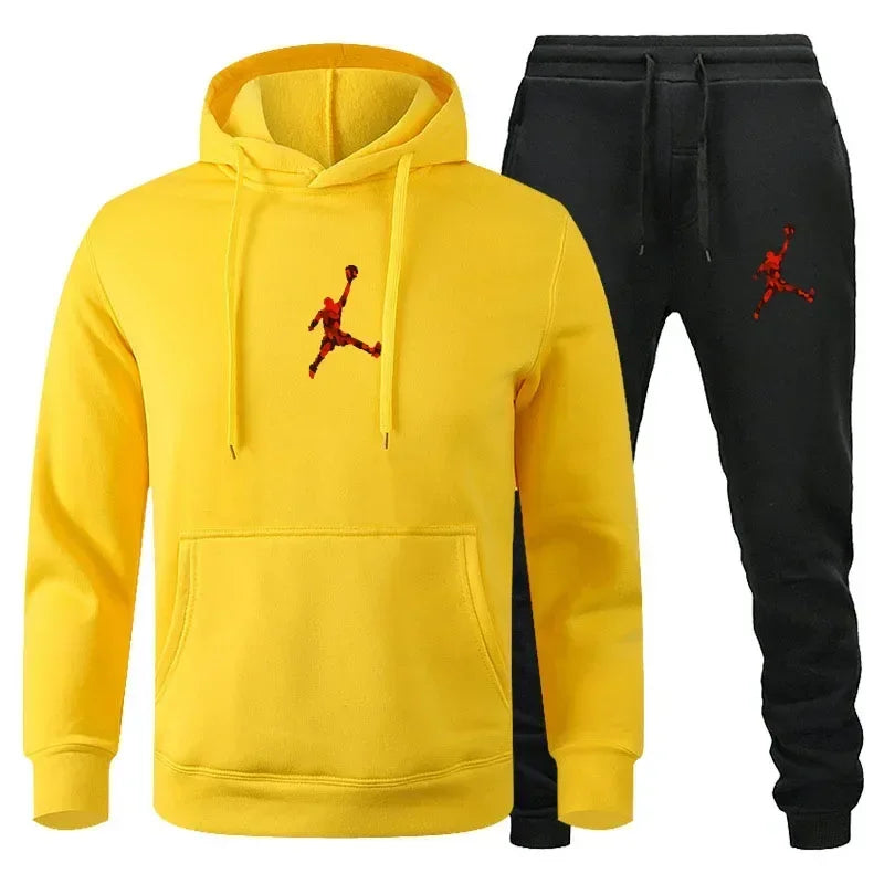 Men's Fashionable Long-sleeved Sportswear + Casual Pants 2-piece Set, Autumn and Winter Men's Casual Jogging Fitness Sportswear