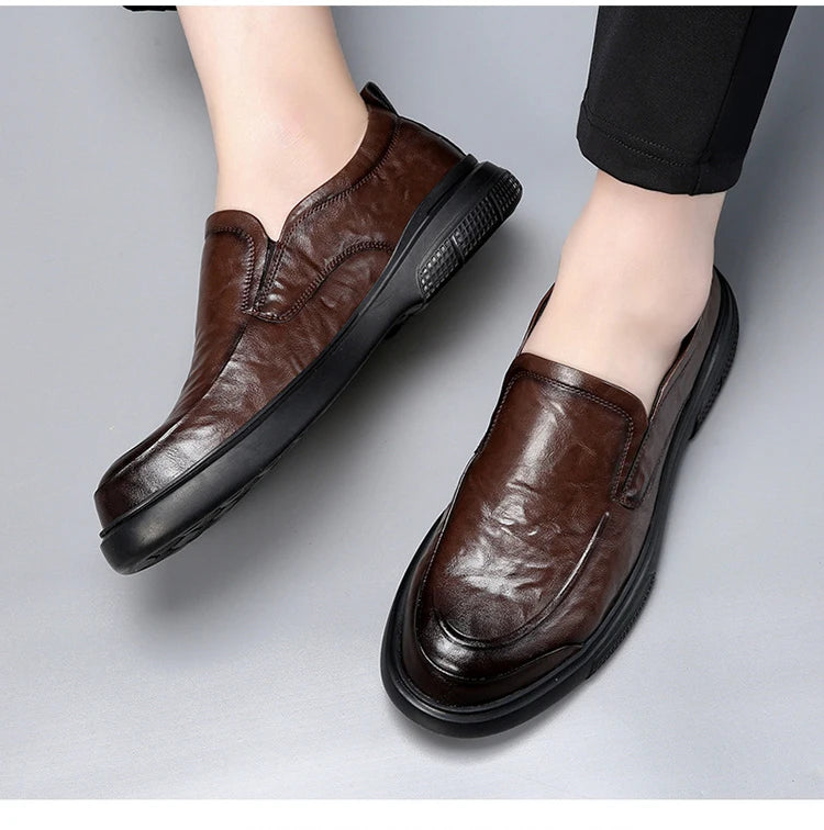 100% Genuine Leather Business Shoes Flat Slip-on Cow Leather Mens Casual Shoes Brand Male Footwear Loafers Black Brown D039