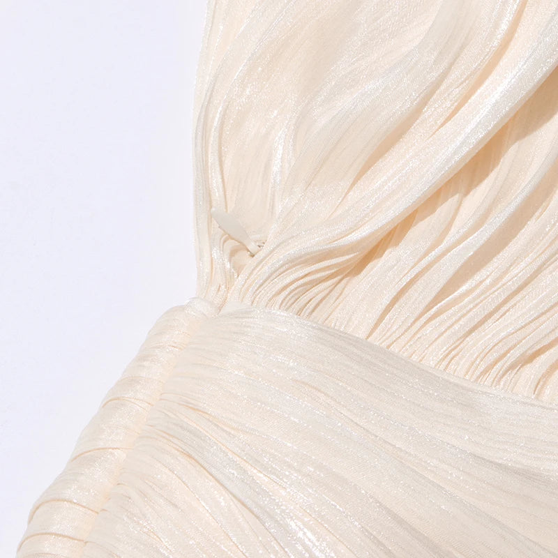 TWOTWINSTYLE Elegant Ruched Mini Dress For Women Round Neck Lantern Long Sleeve High Waist Temperament Dresses Female Fashion