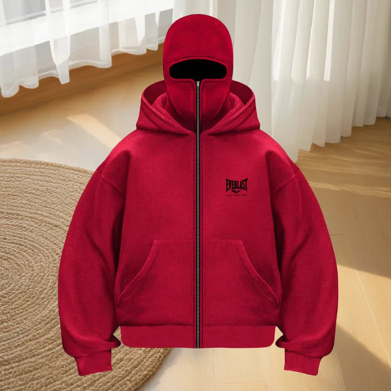 Men's new autumn and winter warm outdoor fitness street hoodie, loose mask hoodie, fashionable and casual zipper hoodie