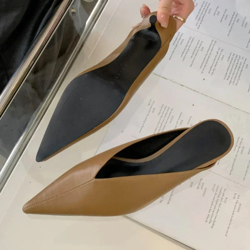 Fashion Pointed Toe Mules Slippers Women Low Heel Slingback Sandals Ladies Elegant Dress Slides Comfort Designer Pumps Women