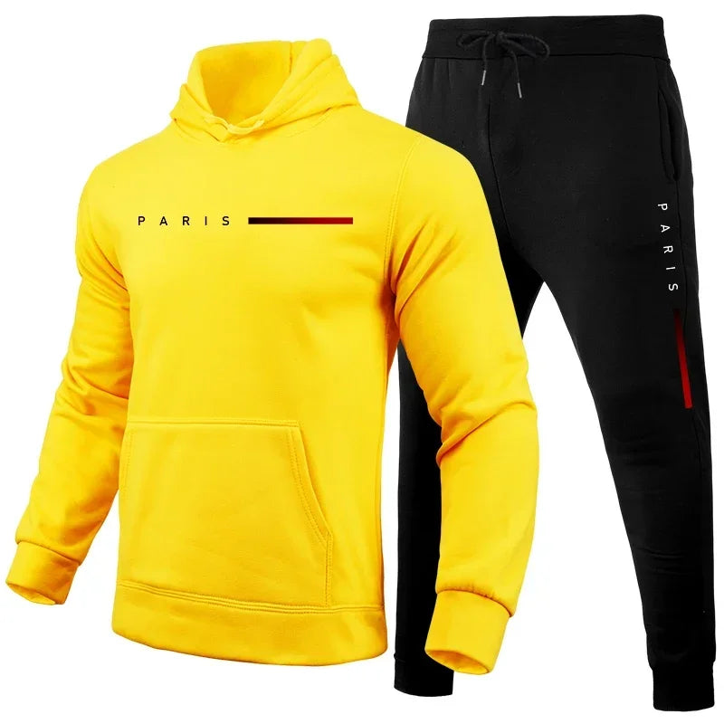 Men's autumn and winter fashionable hooded sweatshirts and pants, high-quality, warm and comfortable outdoor fitness and casual