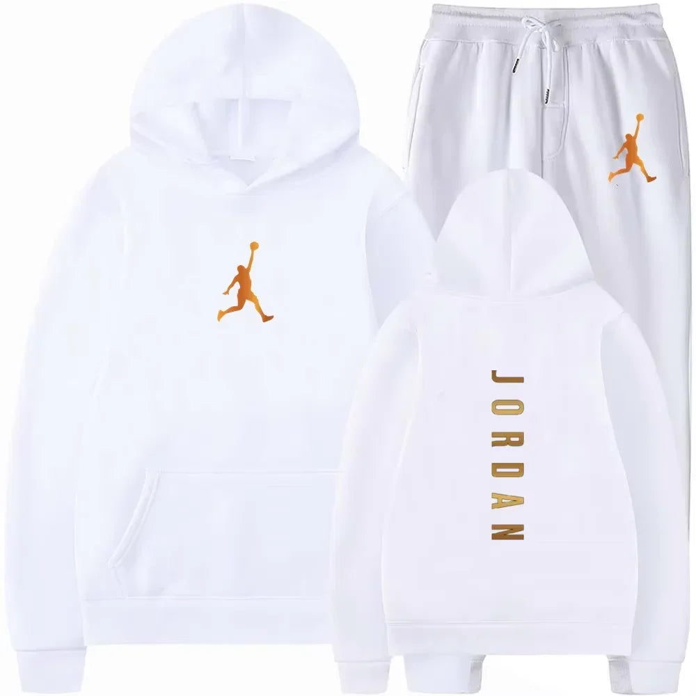 Men's Long-sleeved Sweatshirts and Printed Sweatpants for Autumn and Winter, Fashionable Jogging Sets, Casual Men's Clothing