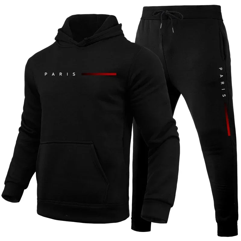 Men's autumn and winter fashionable hooded sweatshirts and pants, high-quality, warm and comfortable outdoor fitness and casual