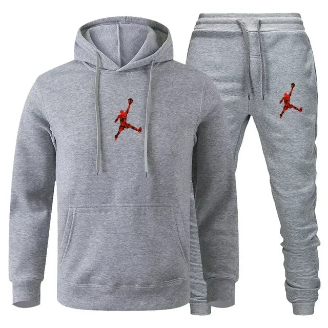 Men's Fashionable Long-sleeved Sportswear + Casual Pants 2-piece Set, Autumn and Winter Men's Casual Jogging Fitness Sportswear