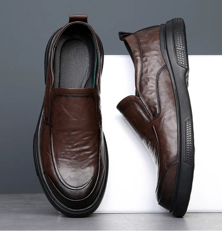 100% Genuine Leather Business Shoes Flat Slip-on Cow Leather Mens Casual Shoes Brand Male Footwear Loafers Black Brown D039