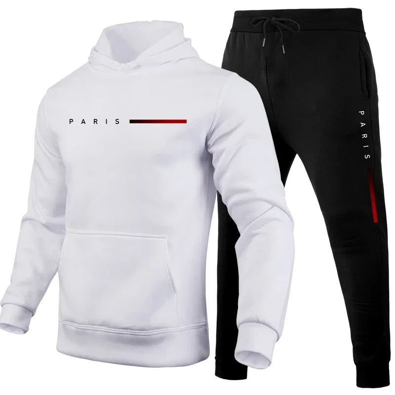 Men's autumn and winter fashionable hooded sweatshirts and pants, high-quality, warm and comfortable outdoor fitness and casual