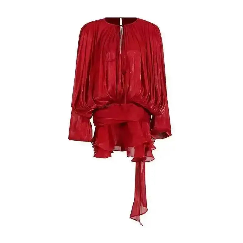 Beige Top Solid Blouse Mini Dresses For Women V Neck Long Sleeve Spliced Lace Up Sweet Style Dress Female Clothing Fashion  P7WI