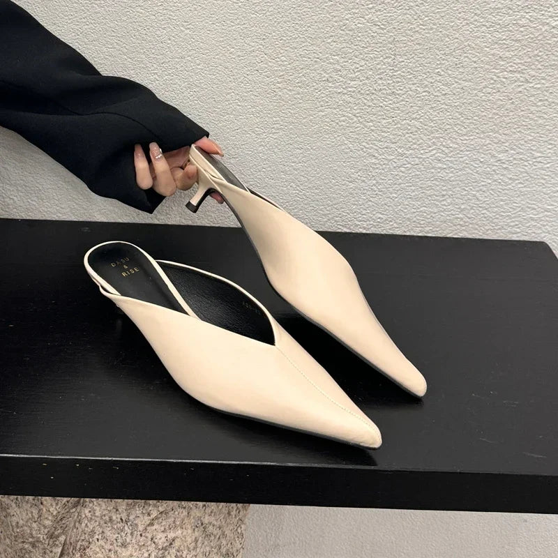 Fashion Pointed Toe Mules Slippers Women Low Heel Slingback Sandals Ladies Elegant Dress Slides Comfort Designer Pumps Women