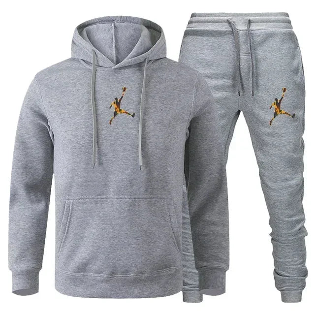 Men's Fashionable Long-sleeved Sportswear + Casual Pants 2-piece Set, Autumn and Winter Men's Casual Jogging Fitness Sportswear