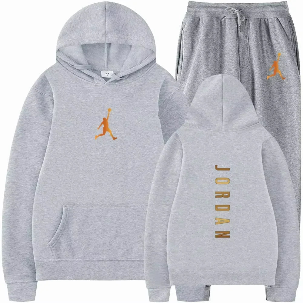 Men's Long-sleeved Sweatshirts and Printed Sweatpants for Autumn and Winter, Fashionable Jogging Sets, Casual Men's Clothing