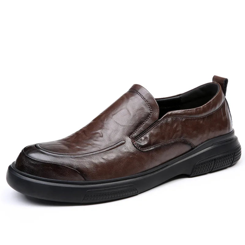100% Genuine Leather Business Shoes Flat Slip-on Cow Leather Mens Casual Shoes Brand Male Footwear Loafers Black Brown D039