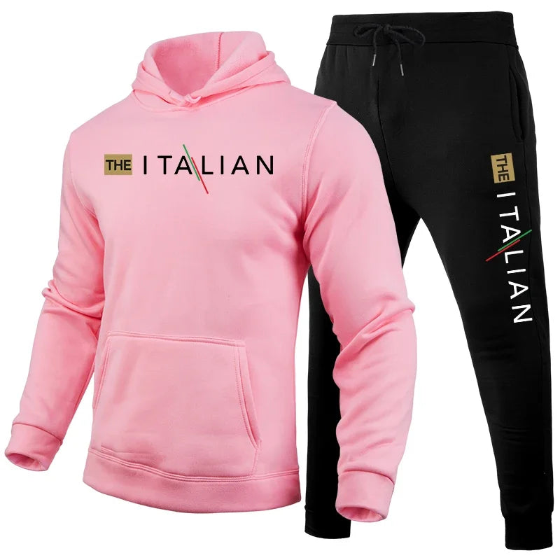 2025 Mens Tracksuit Casual Hooded Sweatshirts+Sweatpants 2 Pcs Set Simplicity Print Sports Jogging Versatile Clothing Hot Sales