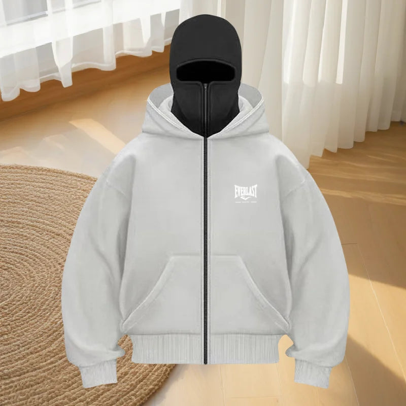 Men's new autumn and winter warm outdoor fitness street hoodie, loose mask hoodie, fashionable and casual zipper hoodie