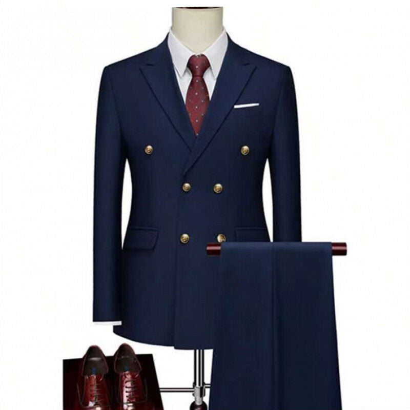 Double-Breasted Gold Button Suit Set for Men, Formal Occasions, Singer Performance, Host, Groom Wedding Photoshoot, Wedding Party