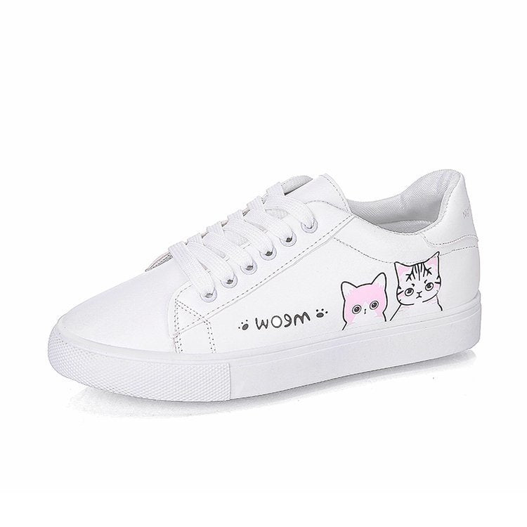 White shoes for female students, white shoes, Korean version flat bottom lace up sports and leisure shoes, board shoes