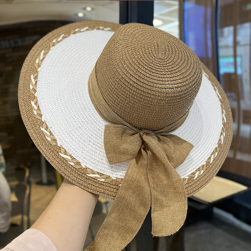 Straw Bag and Hat Set for Women, Beach Vacation, Versatile Sun Protection Wide Brim Hat, Commute Travel Large Capacity Tote Bag