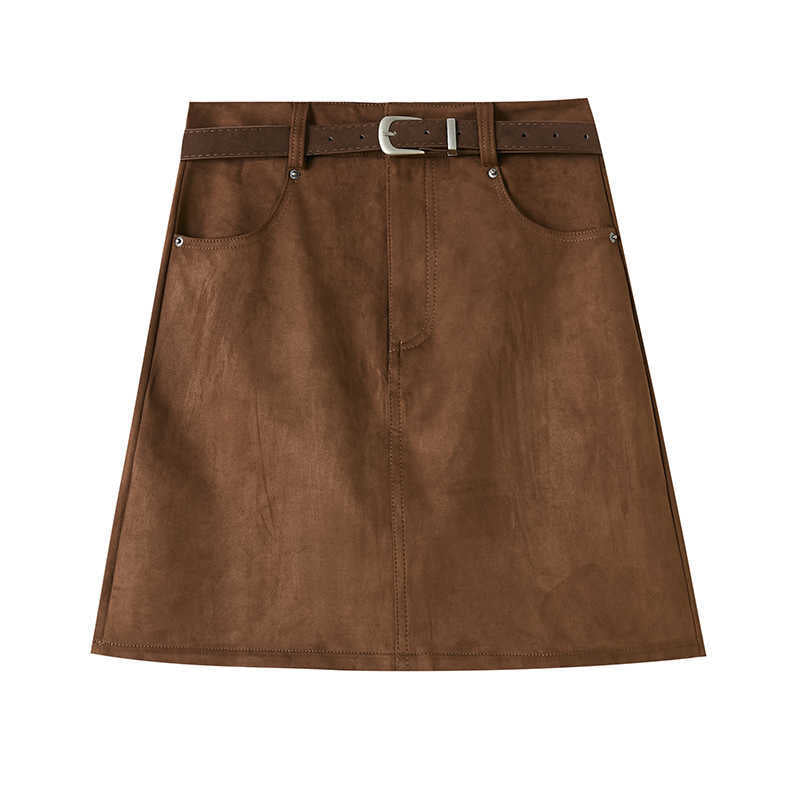 Vintage Suede Mini Skirt for Women, High Waist, Slim Fit, Anti-slip, Bodycon A-line Short Skirt