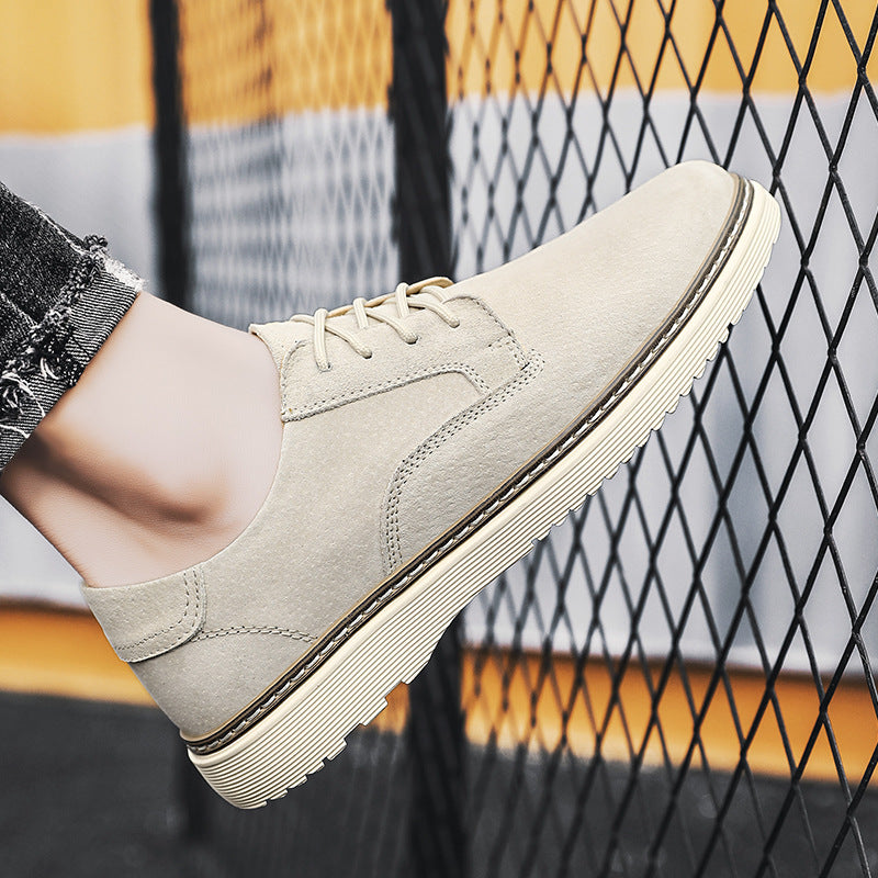 Men's Round Toe Leather Casual Shoes with Front Laces Work Boots Breathable Flat Heel Single Shoes Men's Shoes