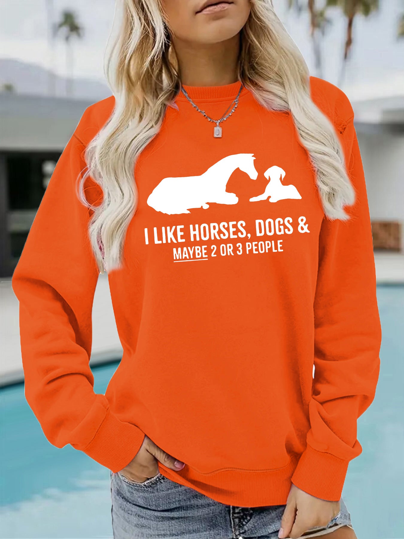 Animal letter printed hoodie round neck hoodie