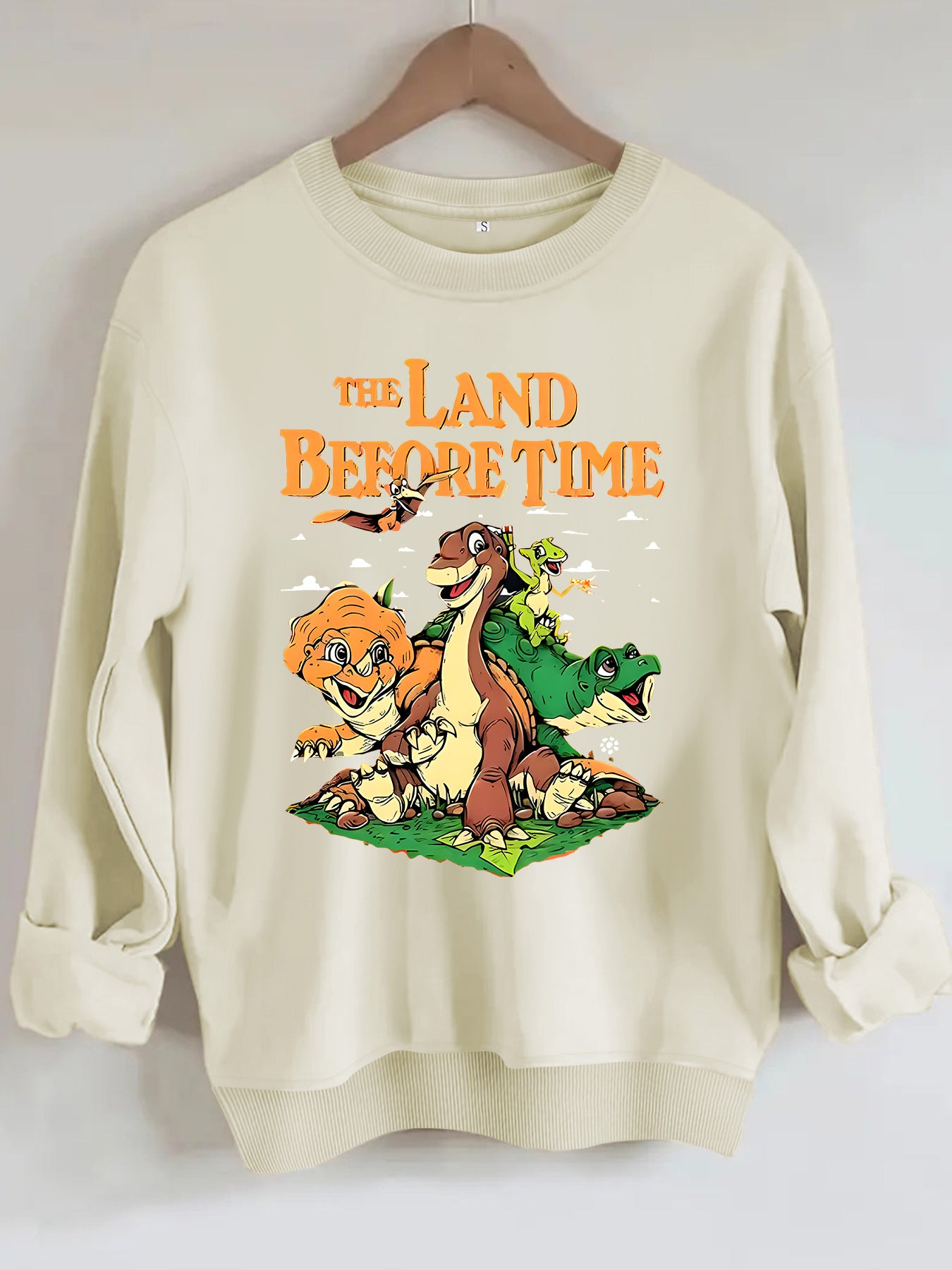 Dinosaur and letter pattern printed hoodie