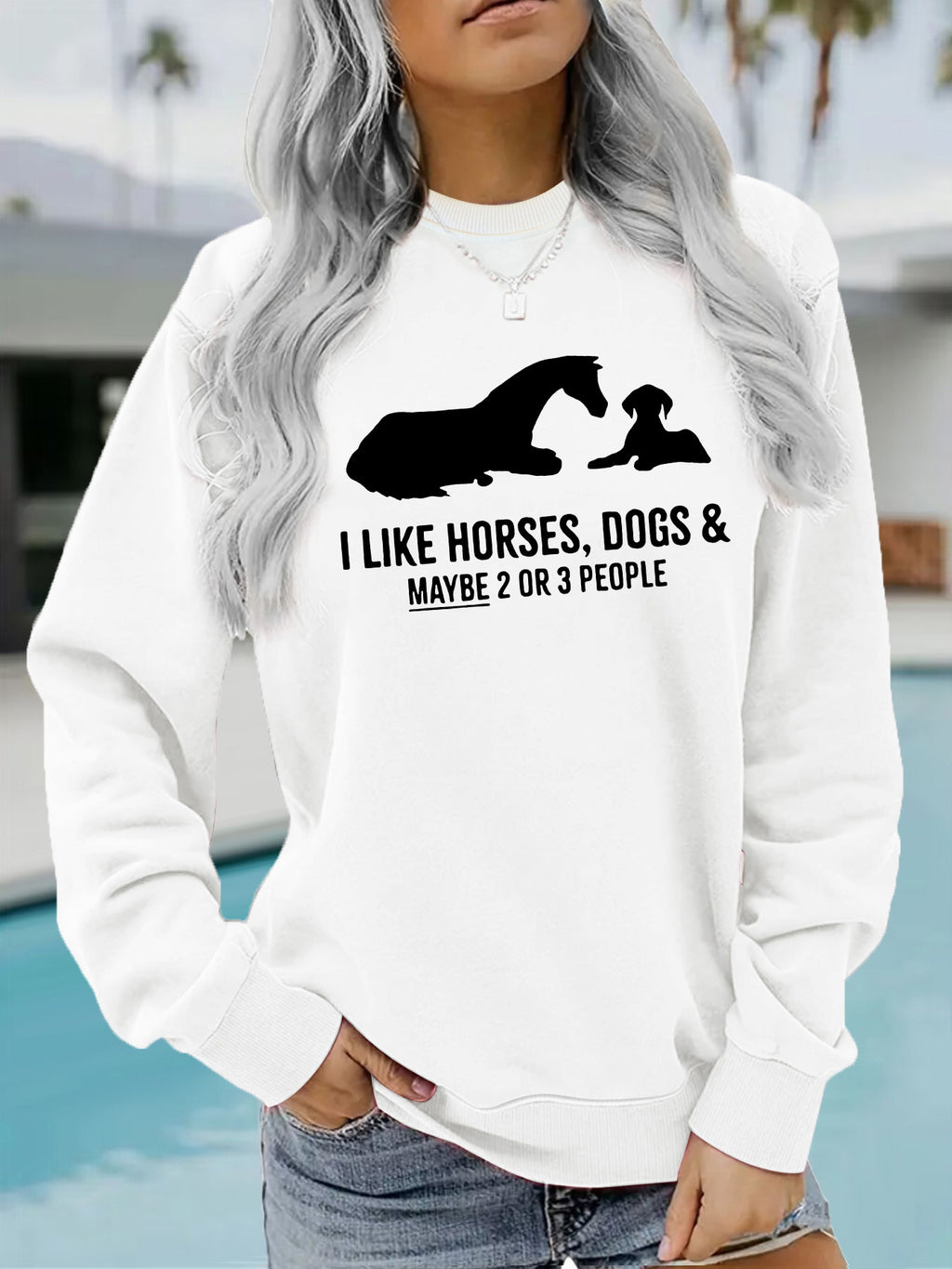 Animal letter printed hoodie round neck hoodie