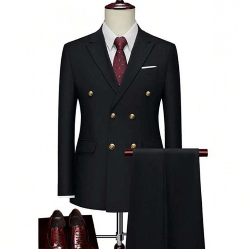 Double-Breasted Gold Button Suit Set for Men, Formal Occasions, Singer Performance, Host, Groom Wedding Photoshoot, Wedding Party