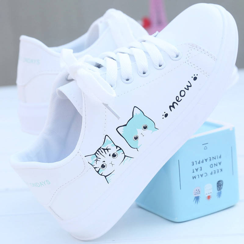 White shoes for female students, white shoes, Korean version flat bottom lace up sports and leisure shoes, board shoes