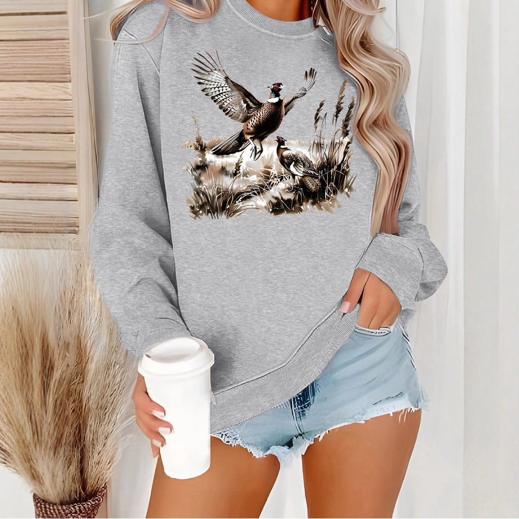 Grassland turkey pattern printed long sleeved sweatshirt