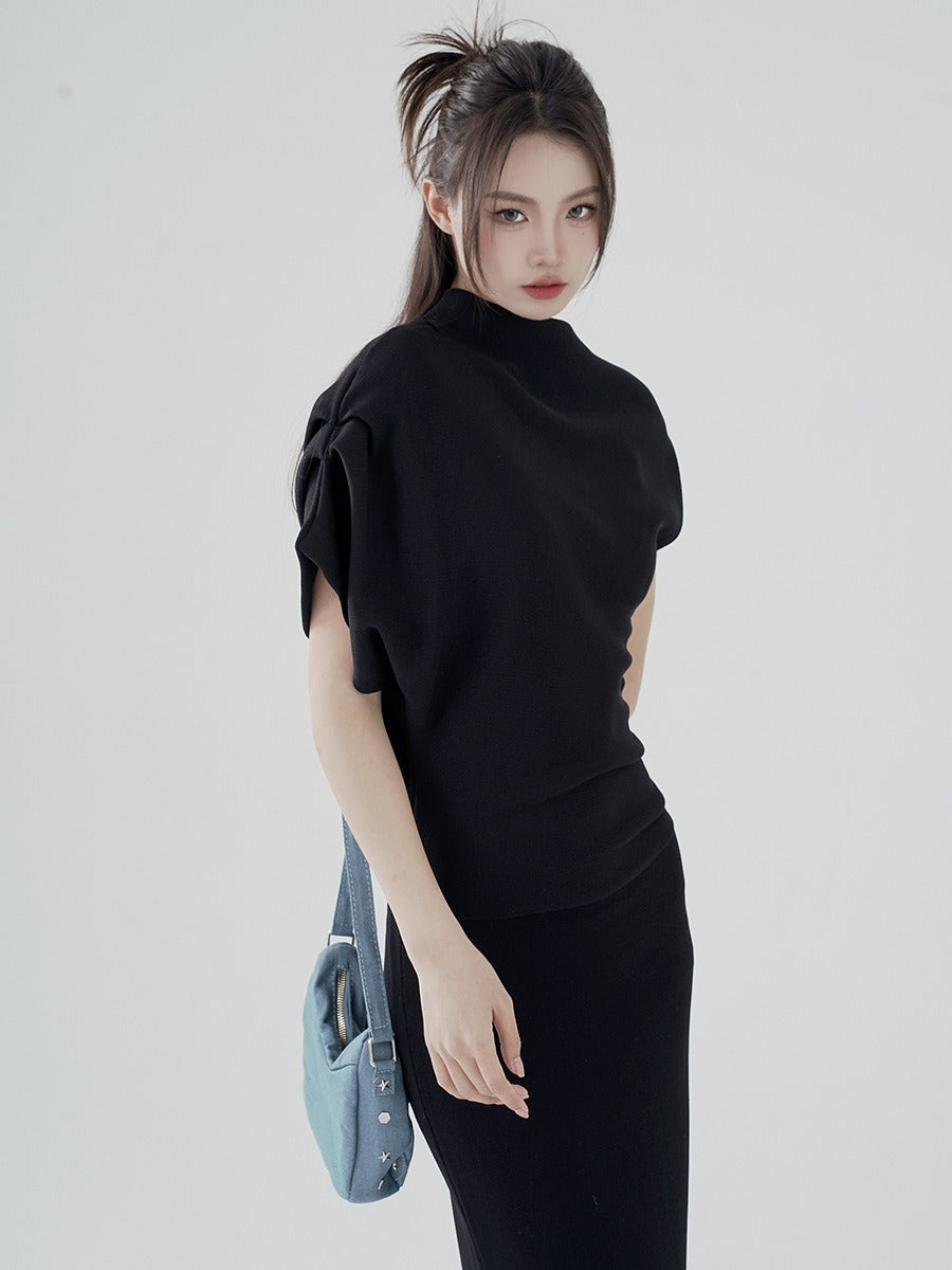 Autumn and winter design sense niche bag hip long dress advanced sense of black knit dress women
