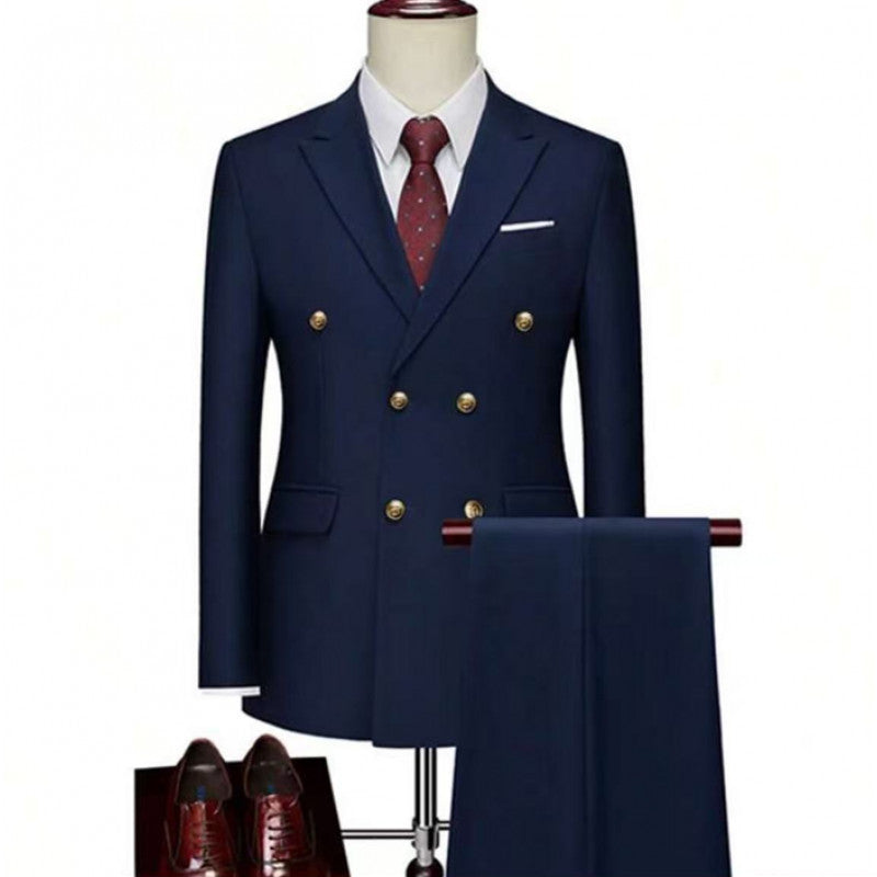 Double-Breasted Gold Button Suit Set for Men, Formal Occasions, Singer Performance, Host, Groom Wedding Photoshoot, Wedding Party